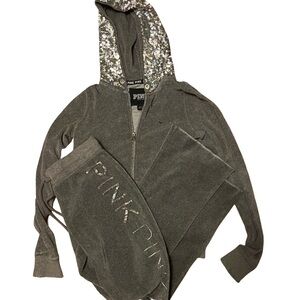 PINK Victoria's Secret Gray Sequin Hoodie and Pants Set